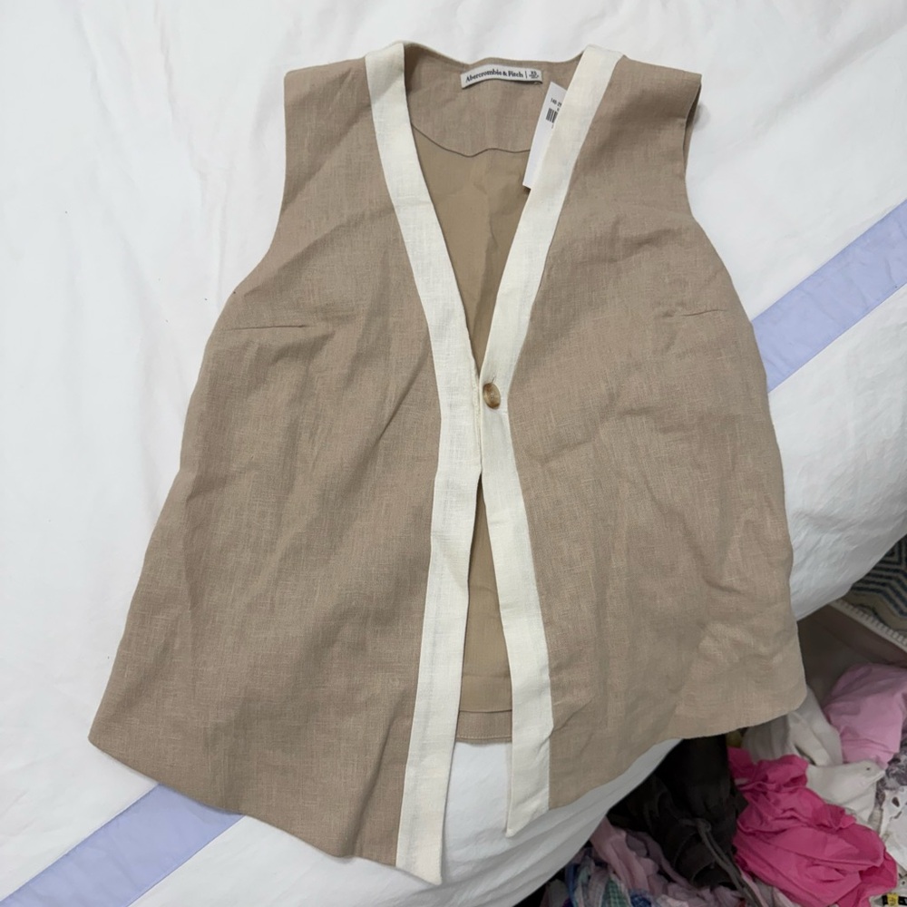 Tan and Cream Sleeveless Vest top